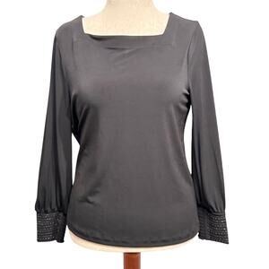 Chico's top black knit long sleeve square neck with beaded cuffs Sz 1 US Med